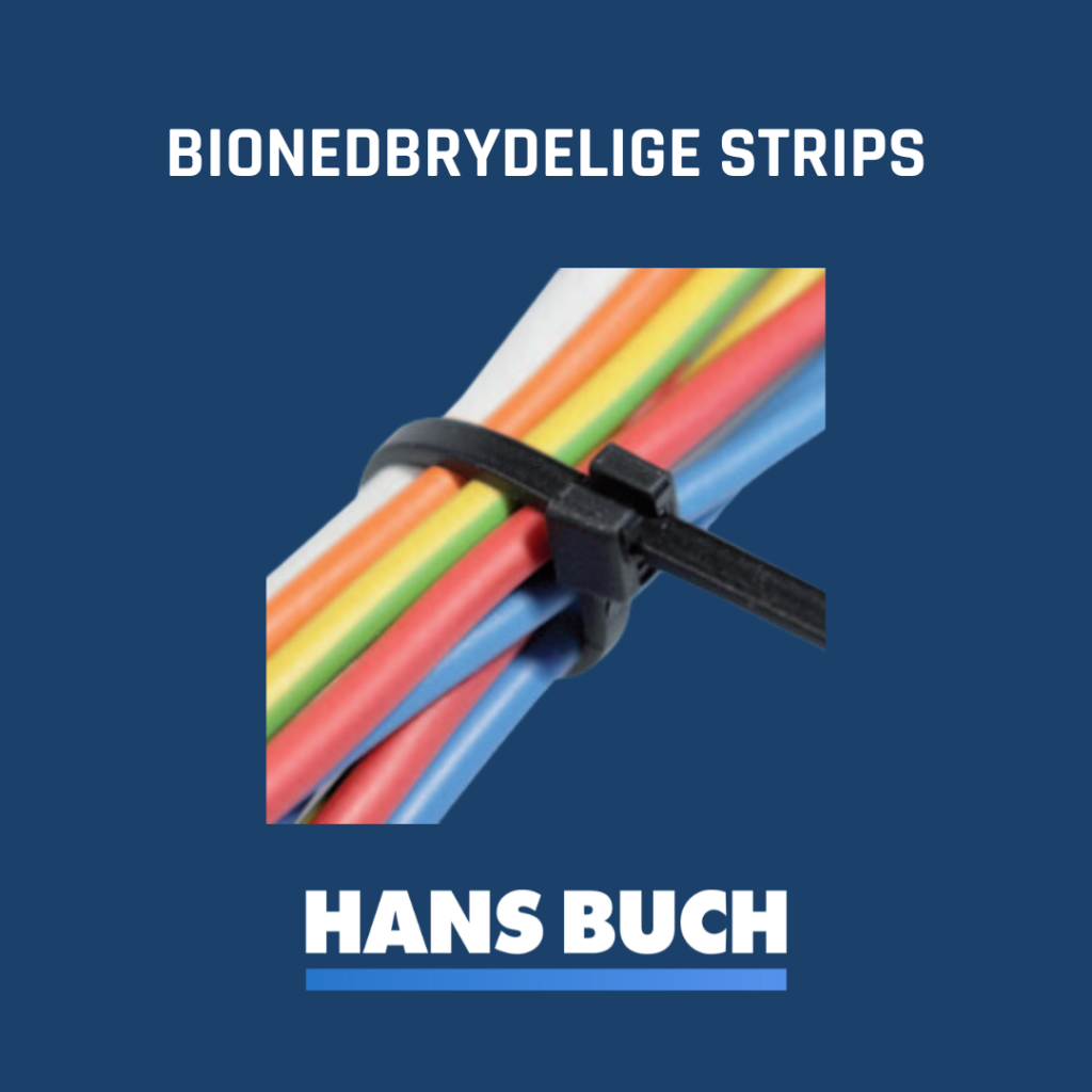 Få bionedbrydelige strips til sikring og binding af kabler hos Hans Buch.