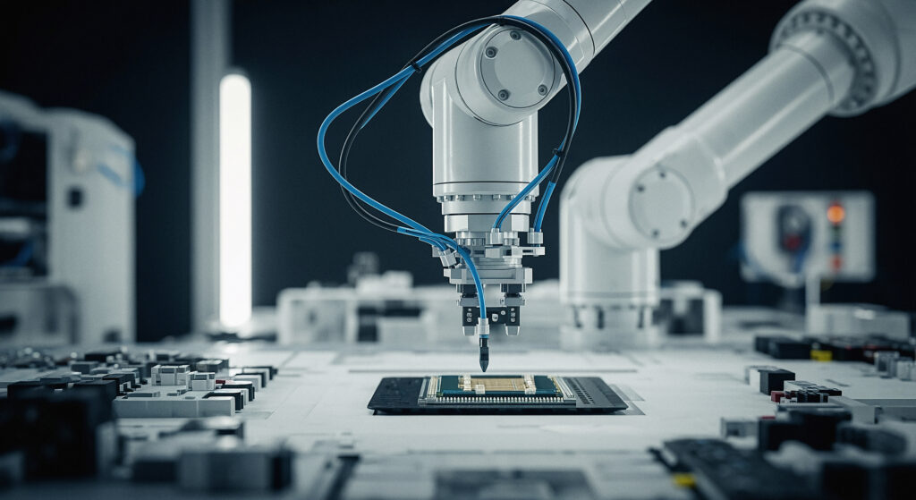 robot der bygger microchip