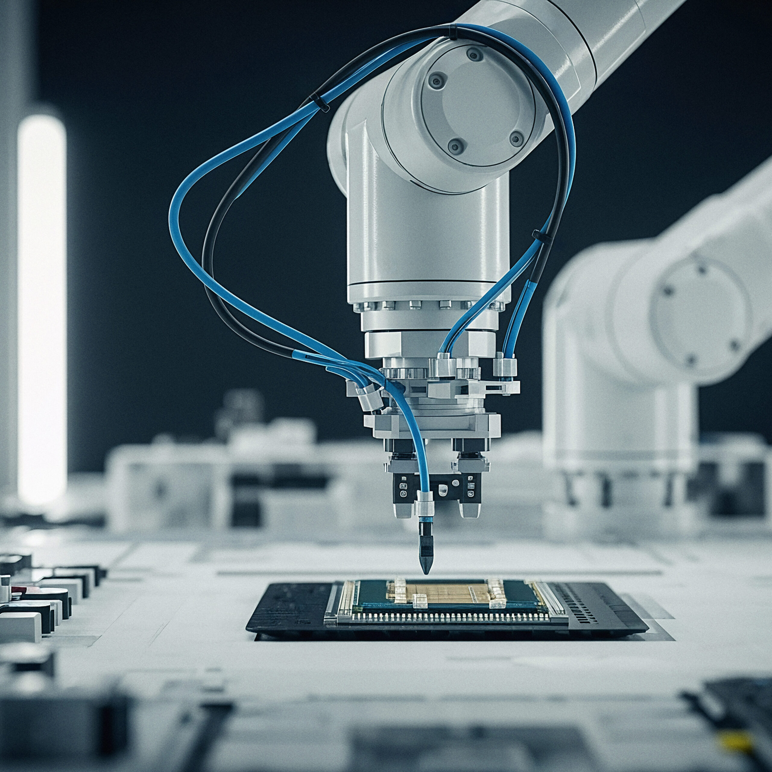 robot der bygger microchip